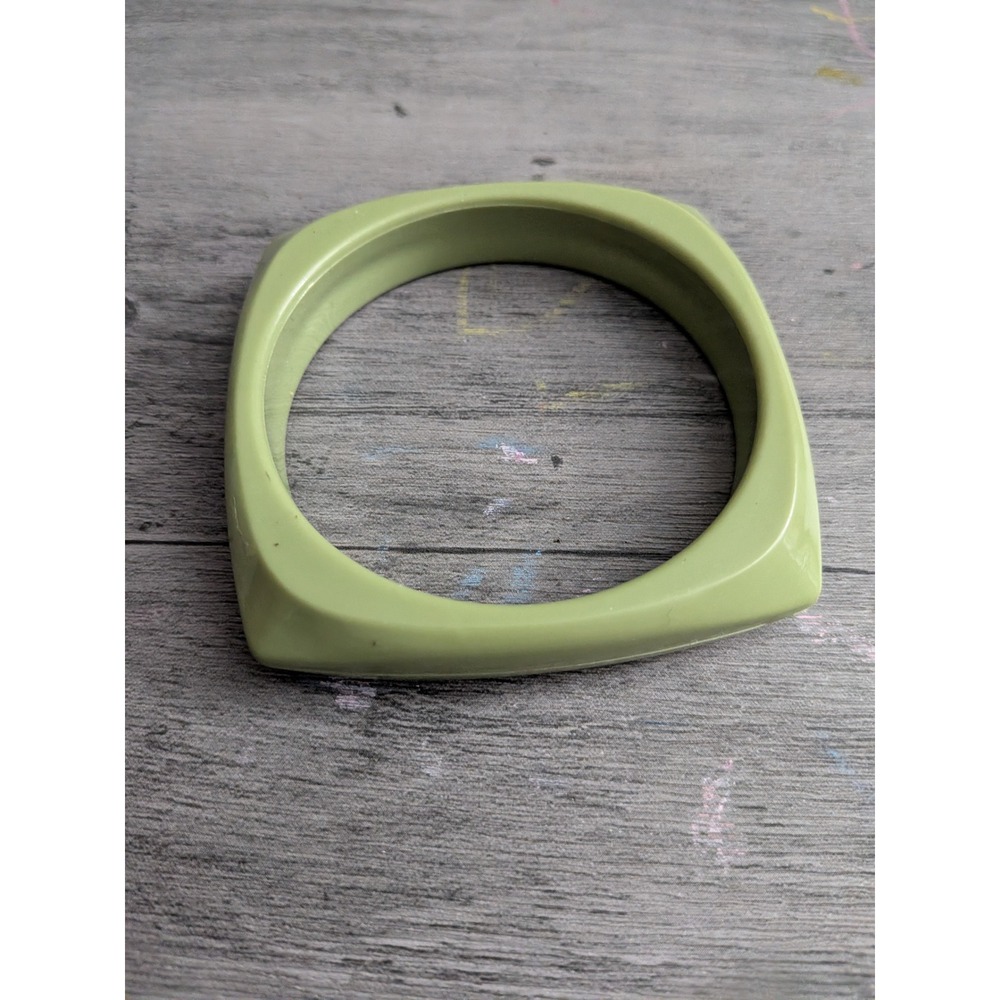 Vintage Sage Green Square Chunky Bangle Bracelet Geometric Retro Accessory